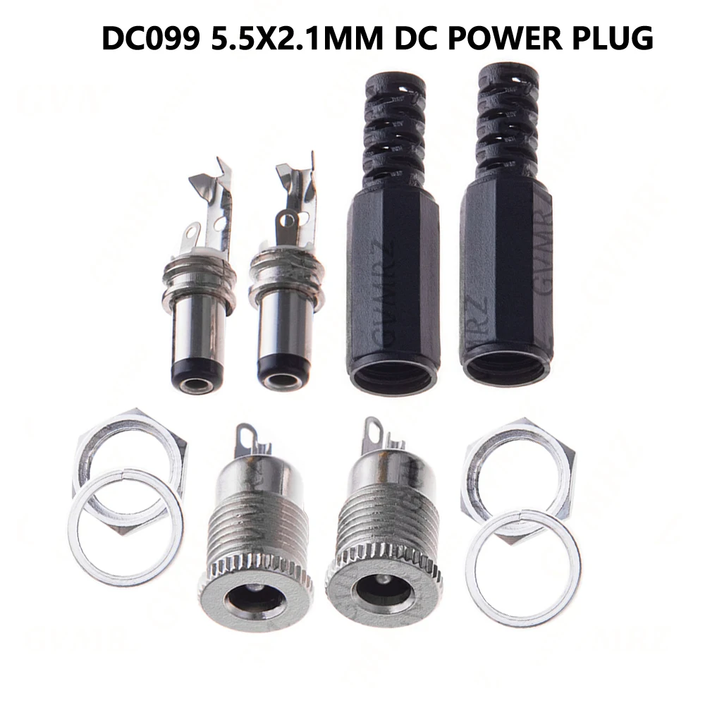5Pair DC099 5.5x2.1mm DC Power Plug Male Female Jack Socket Nut Panel Mount DC Power Adapter Connector DC-099 5.5x2.5mm