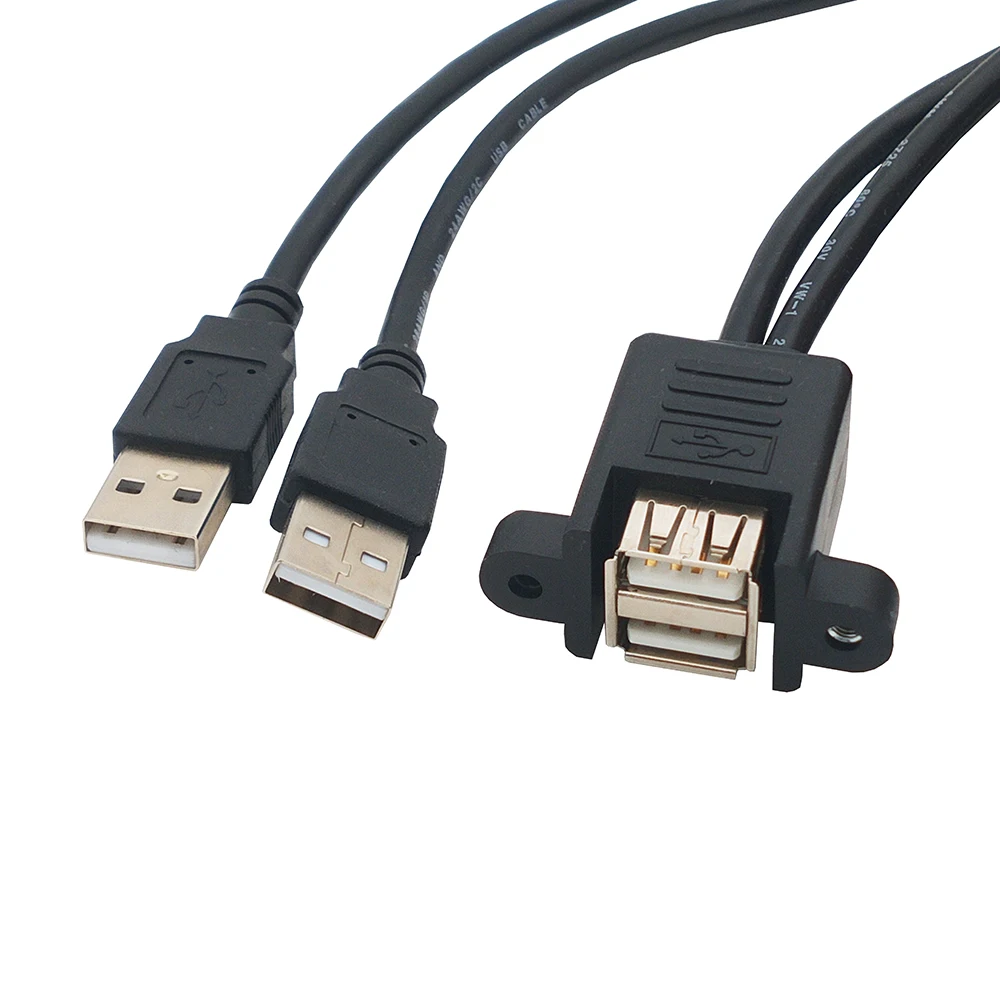 

100CM Dual Port USB 2.0 A Male to Female M/F Extension Screw Lock Panel Mount Cable