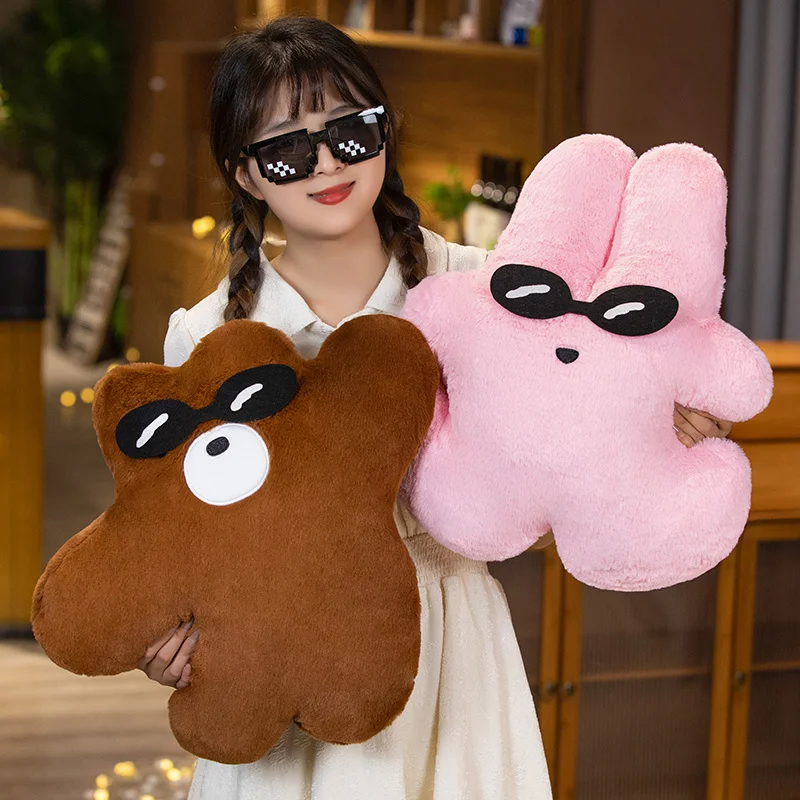 

45cm Cookie Bear Rabbit with Glasses Doll Plush Throw Pillow Stuffed Cuddly Animal Pillow Back Support Seat Cushion PelucheDecor