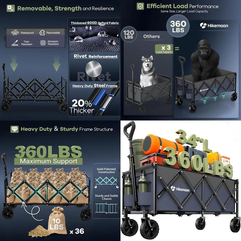 

Сверхдлинная складная тележка повышенной прочности с грузоподъемностью 360 фунтов для пляжа, улицы, покупок и сада