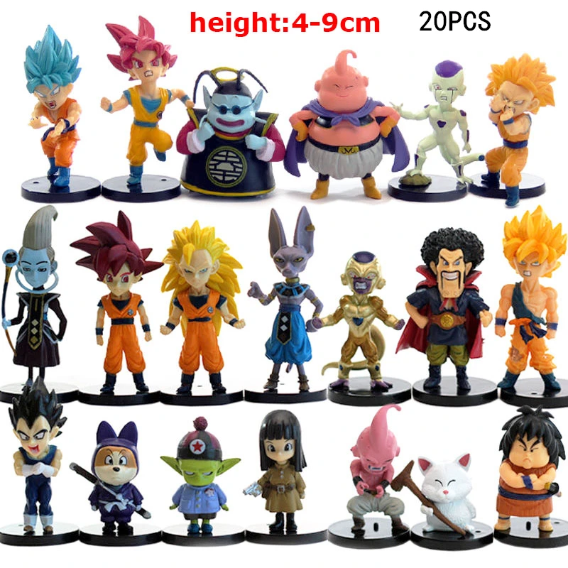 20PCS Bandai Dragon Ball Z Set Super Son Goku Vegeta Broly Buu Action Figure Anime Figurines Ultra Instinct Model Gifts Toys