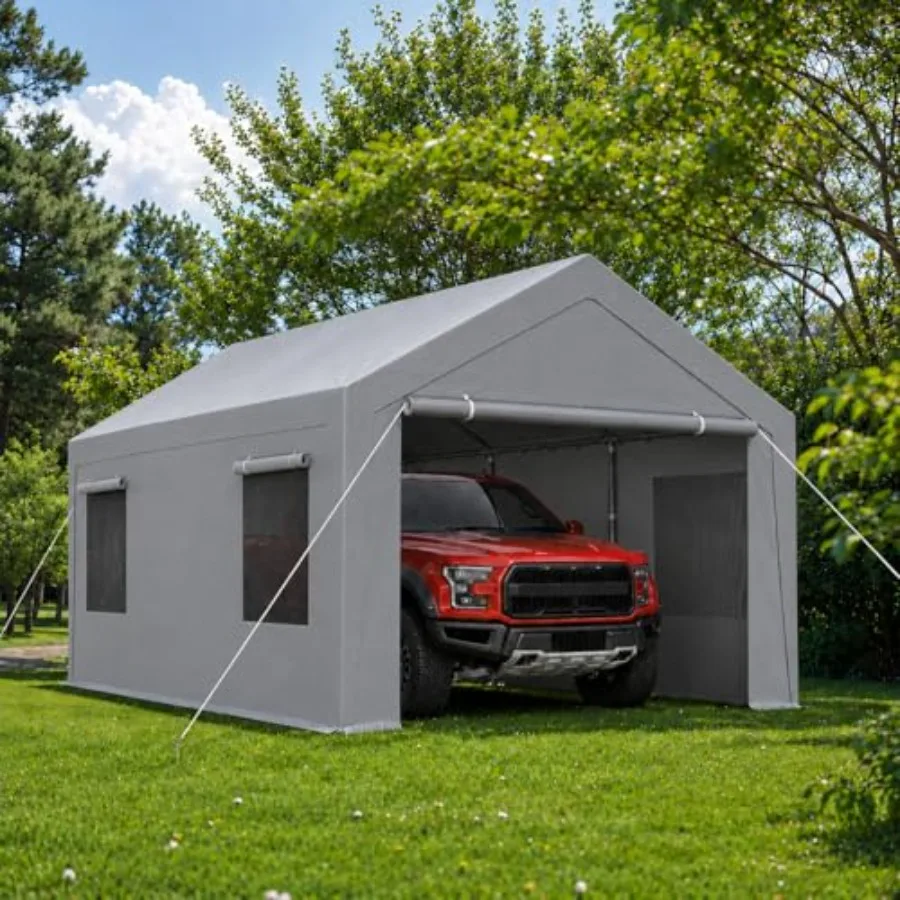 Feet Carport, Heavy Duty Car Canopy with Roll-up Windows, Garage Storage Tent Shelter with Removable Sidewalls and Doors, for B