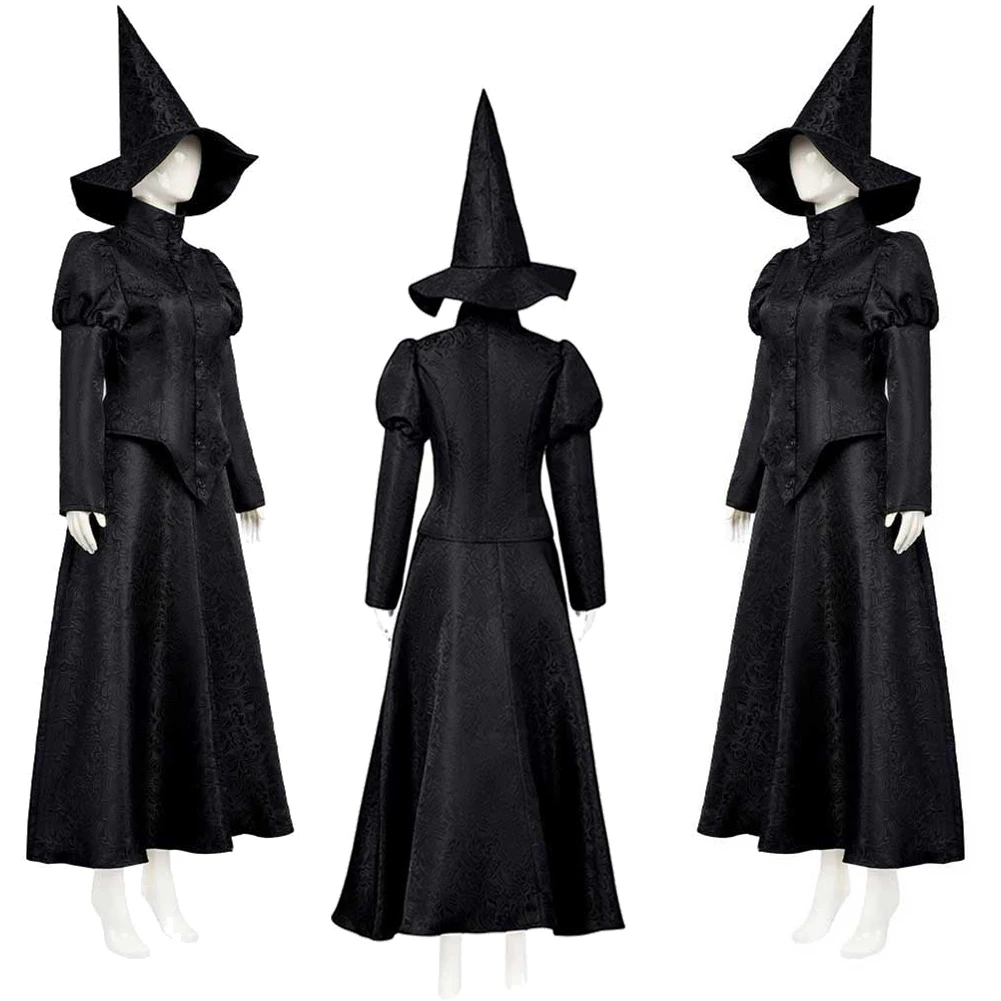 2024 Movie Wiked Costume Disguise Elphaba Cosplay Fantasy Hat Dress Adult Women Roleplay Fantasia Outfits Female Halloween