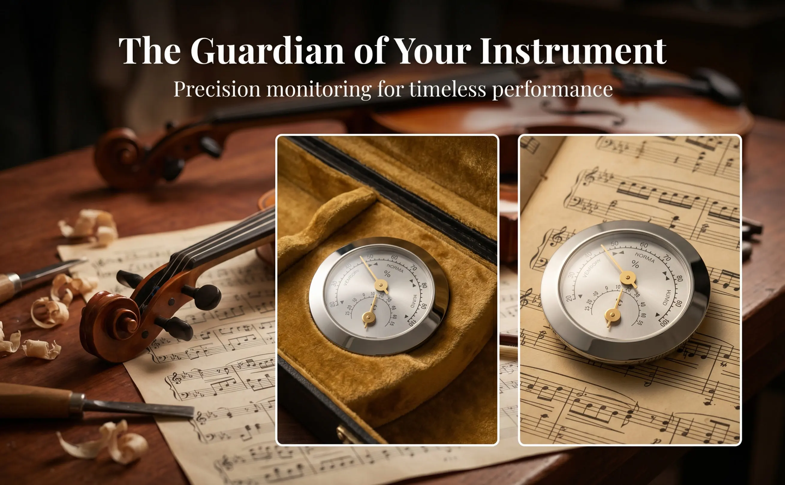 Violin Hygrometer Guitar Humidity Monitor Mini Moisture Meter for Violin Case Acoustic Guitar Protection ABS Zinc Alloy Material