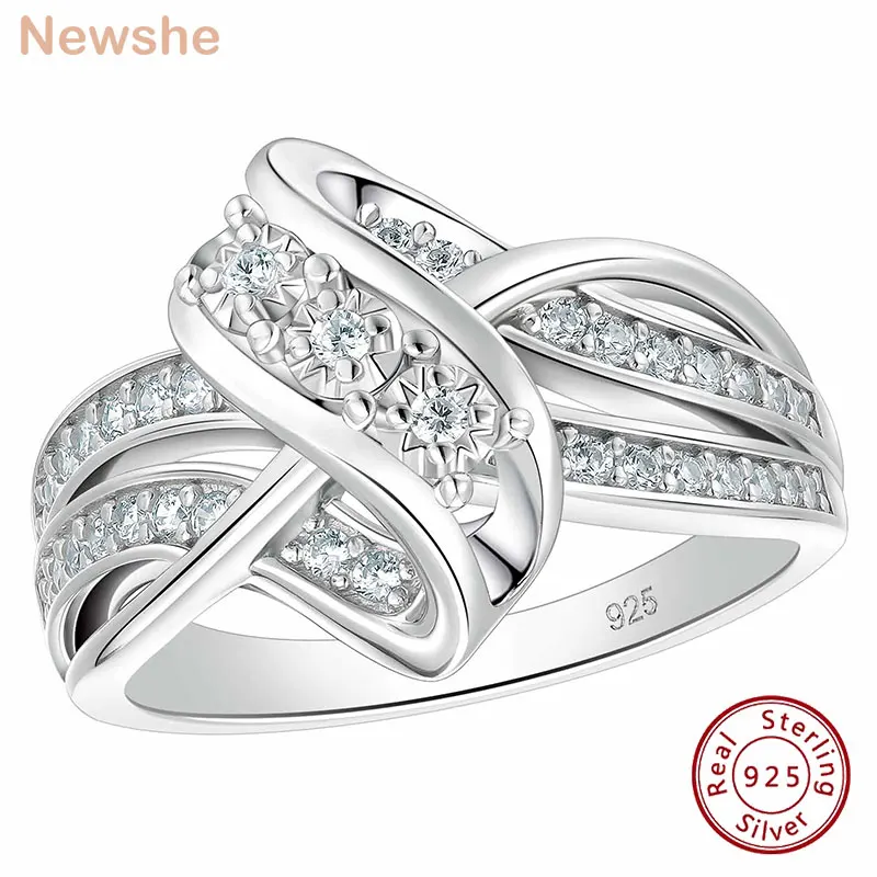 Newshe 925 Silver Wedding Rings for Women Unique Luxury Dating Jewelry Brilliant AAAAA Zircon Engagement Ring