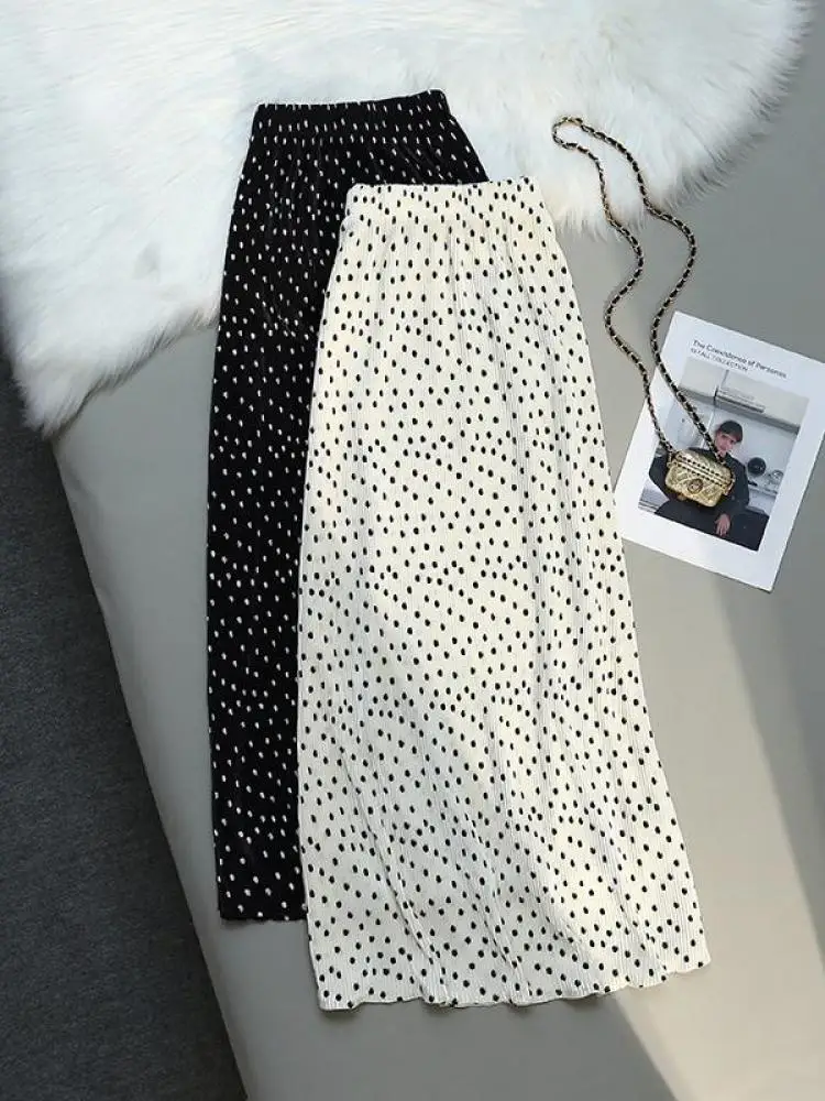 

Женская летняя юбка в горошек, Пляжная праздничная одежда с высокой талией, Повседневная летняя юбка миди с эластичной резинкой на талии, Женская пикантная корейская мода