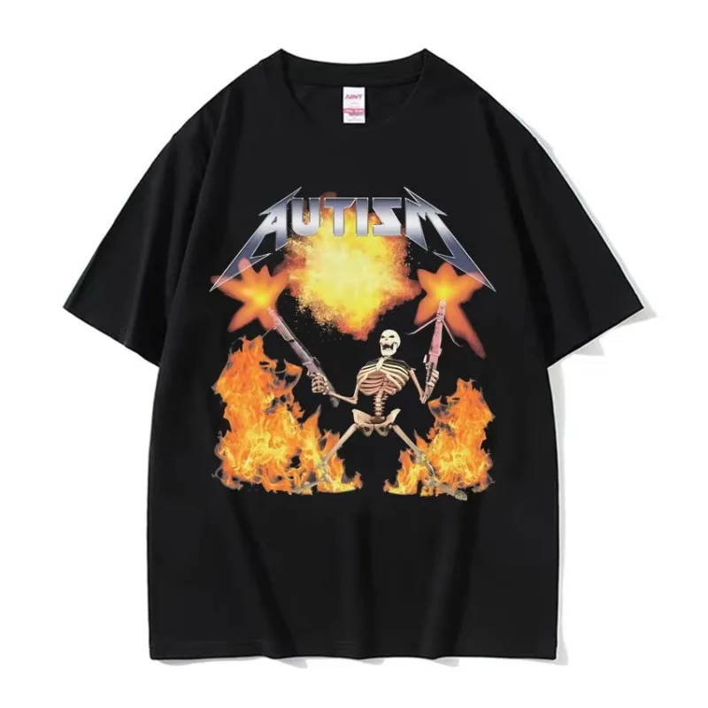 

Autism Skeleton Meme T Shirt Human Funny Skull Men's Women Harajuku Gothic Vintage T Shirts Summer T-shirt Streetwear