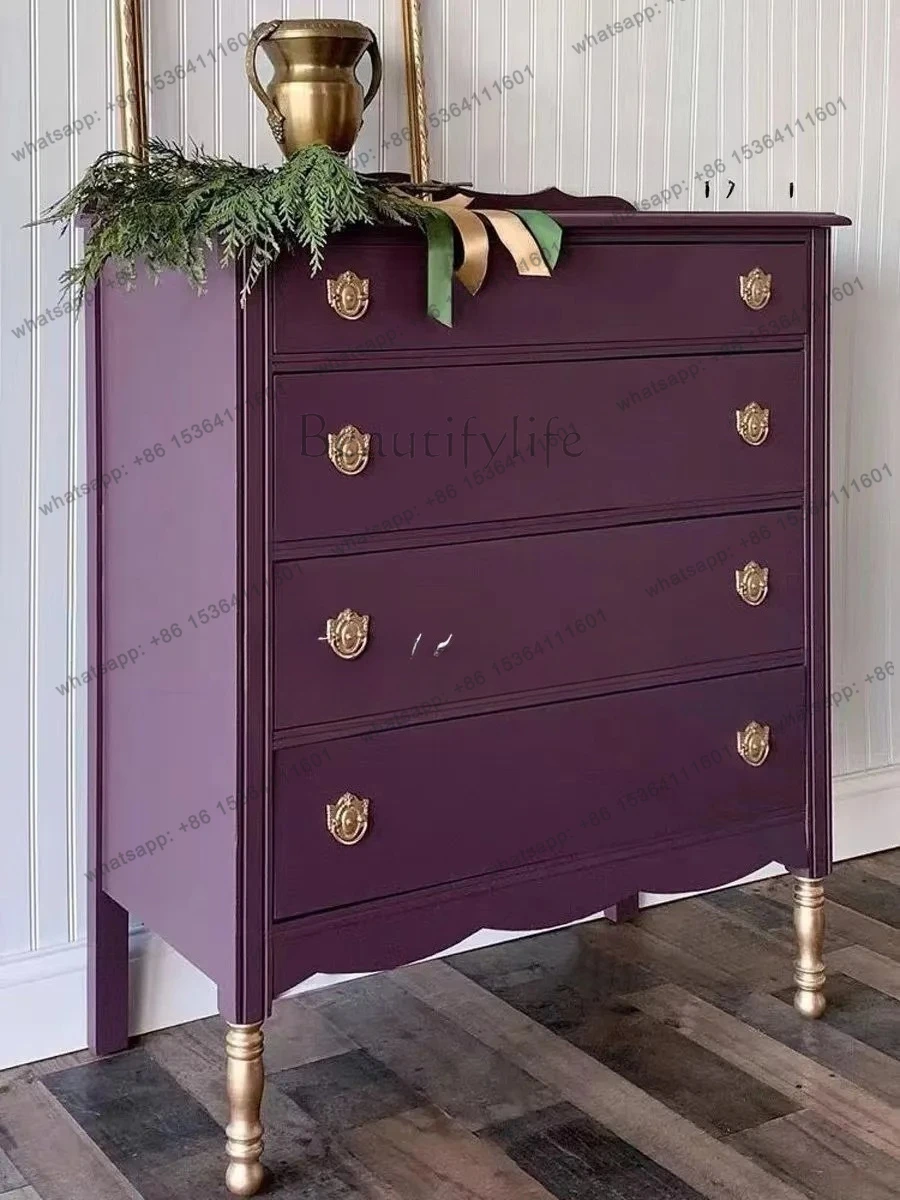 

Retro chest French bedroom chest of drawers carved meal flowers solid wood custom locker light luxury