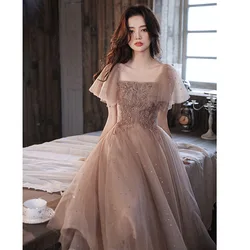 2022 Elegant Square Neck Exquisite Sequins Beading Evening Dresses Women A-line Tulle Formal Party Gowns Vestido De Novia