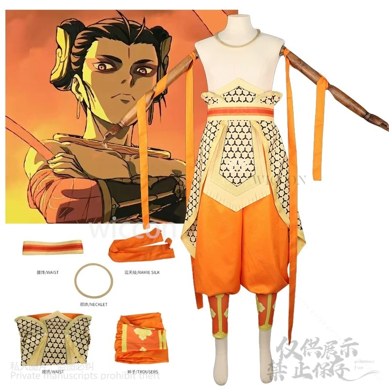 Black Myth: Wukong Nezha traje de cosplay masculino, traje de carnaval de Halloween, avental amarelo, calças, fita uniforme adulto, quente, novo jogo