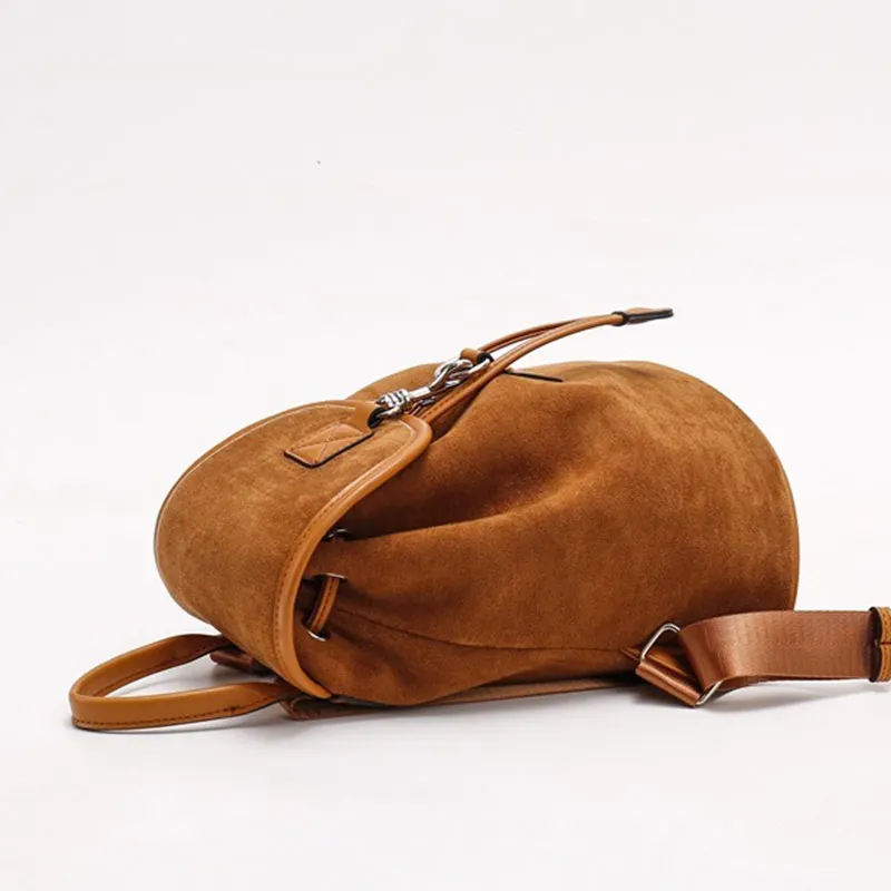 Imagem -02 - Bolsas de Camurça Genuínos Beautoday-brown para Mulheres Monocromáticos Fivela de Metal Estilo Retro Mochilas Versáteis para Senhoras Tendência 63009 2023