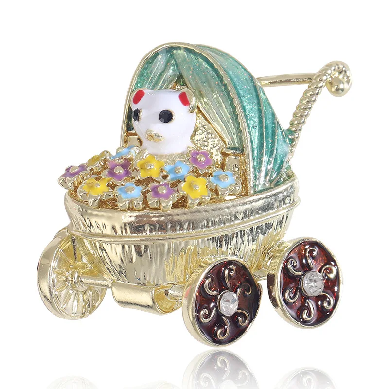 

Cute Cartoon Drip Oil Stroller Bear Brooch Lady Treasure Mom Fashion Badge Dress Daily Jewelry Gifts