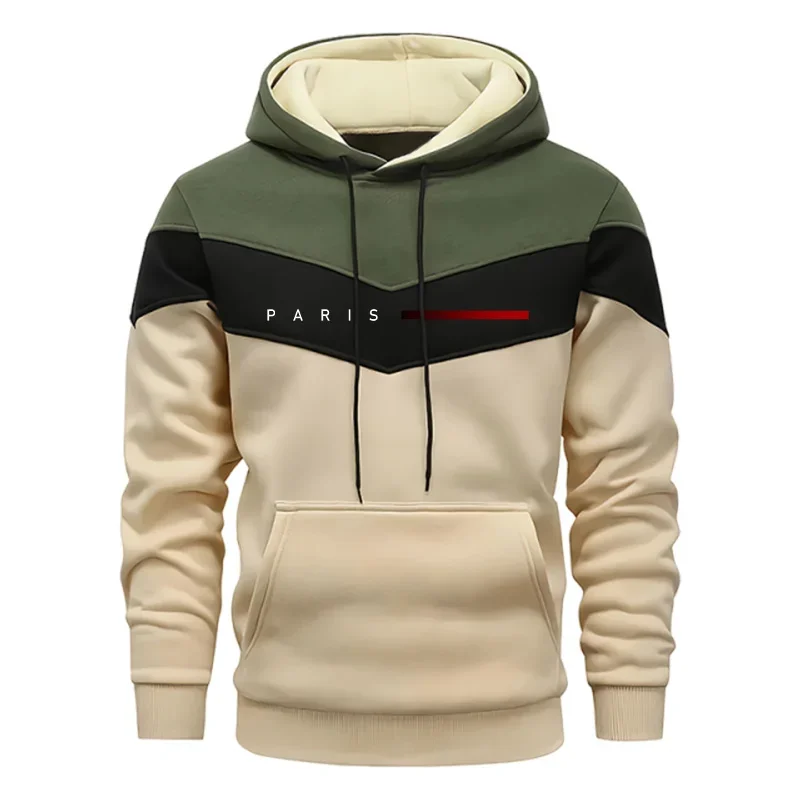 Fashion Men's Hoodies Casual Tricolor Splice Long Sleeves Sweatshirts Outdoors Sports Jogging Clothing Autumn Winter Sportswear