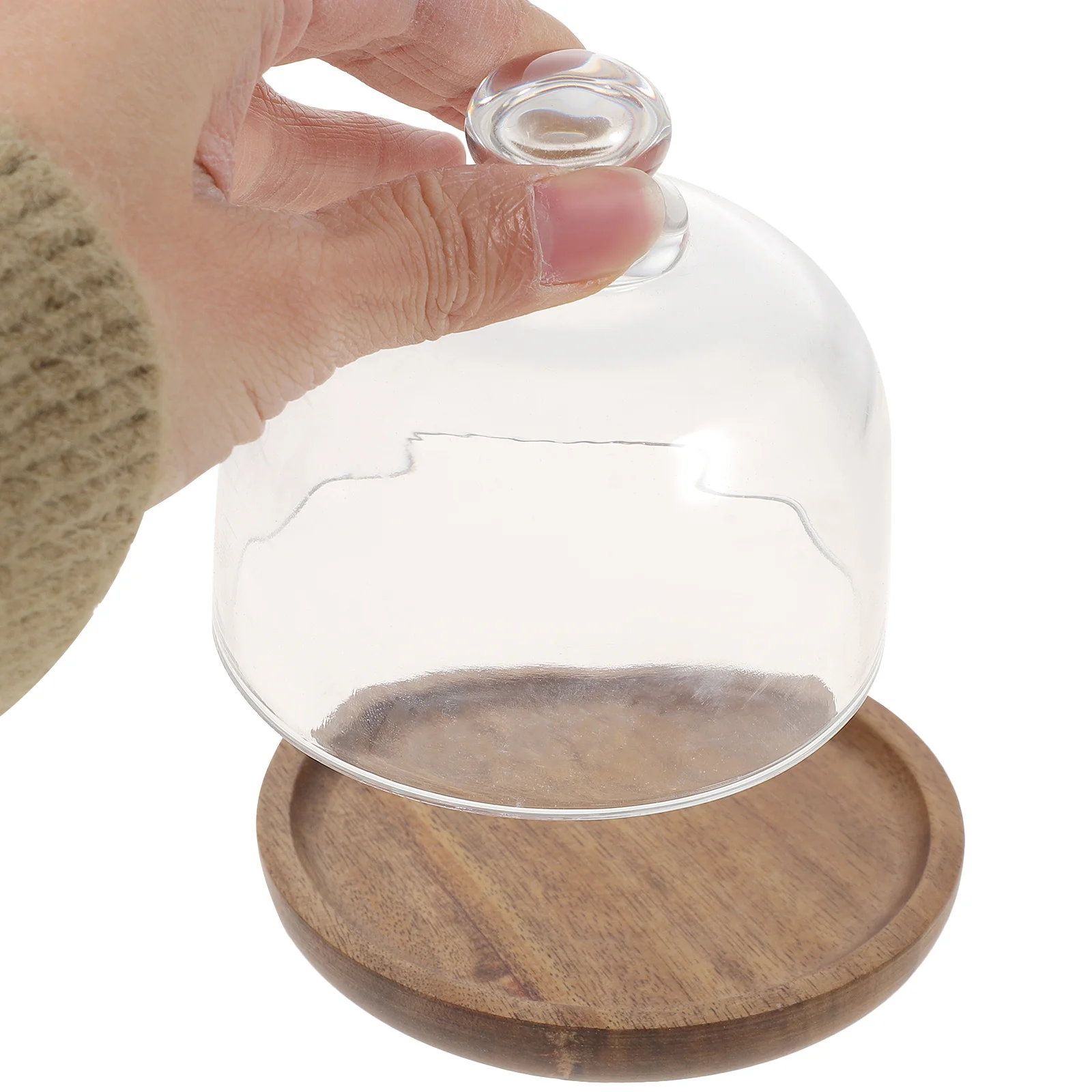 

2Sets Dessert Display Plate Glass Cover Premium Hardwood Cake Bread Tray Restaurant Party Buffet Storage Dessert Plate