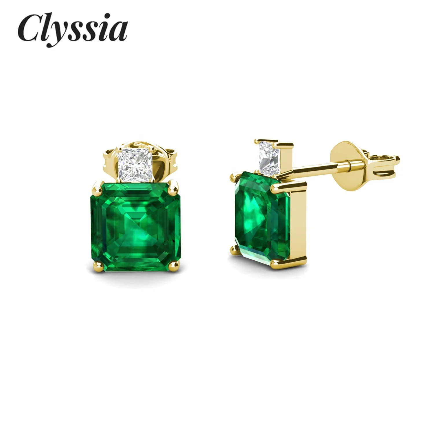 

CLYSSIA 925 Sterling Silver Lab Grown 3 Carat 8mmx8mm Green Emerald Square Stud Earrings for Women Fine Jewelry Birthday Gifts