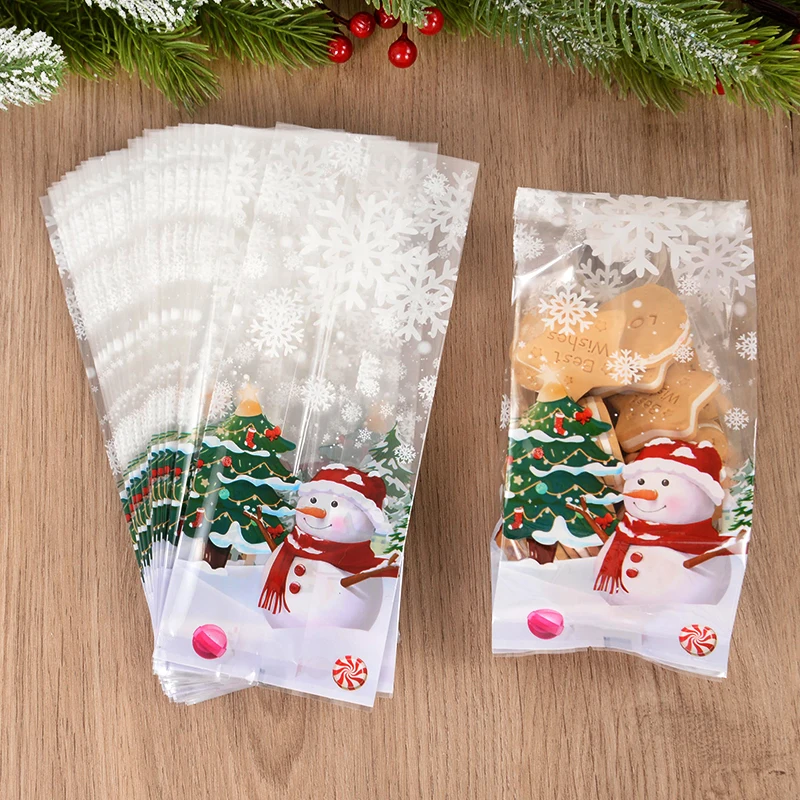 25/50pcs Christmas Candy Bags Santa Gift Bag Christmas Decorations 2024 Navidad Xmas Cookies Gift Baking Packaging Bags Pouch