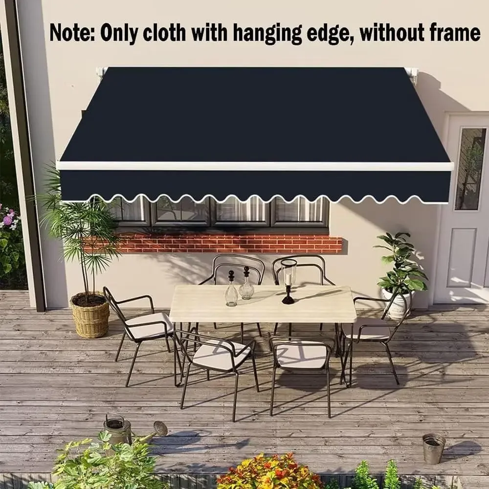 Retractable Patio Awning Fabric, 12x10ft, Navy Blue, Waterproof Sun Shade Cover (Fabric Only)