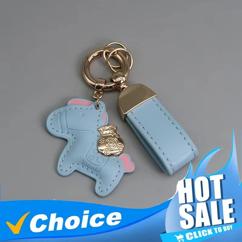 Leather Horses Keyring Charms Bag Pendant Key Chain Cute Animal Ornament Decoration Car Key Ring Trinket Charm Accessories Gift