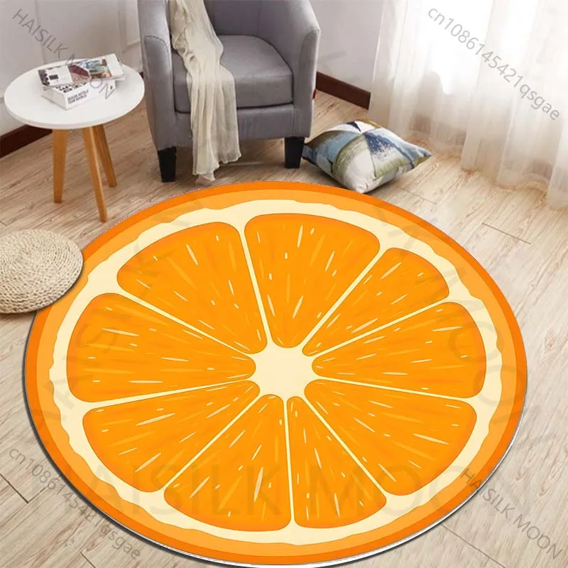 Bright orange sliced fruit texture Printed round carpet living room sofa table carpet large pet mat soft round carpet