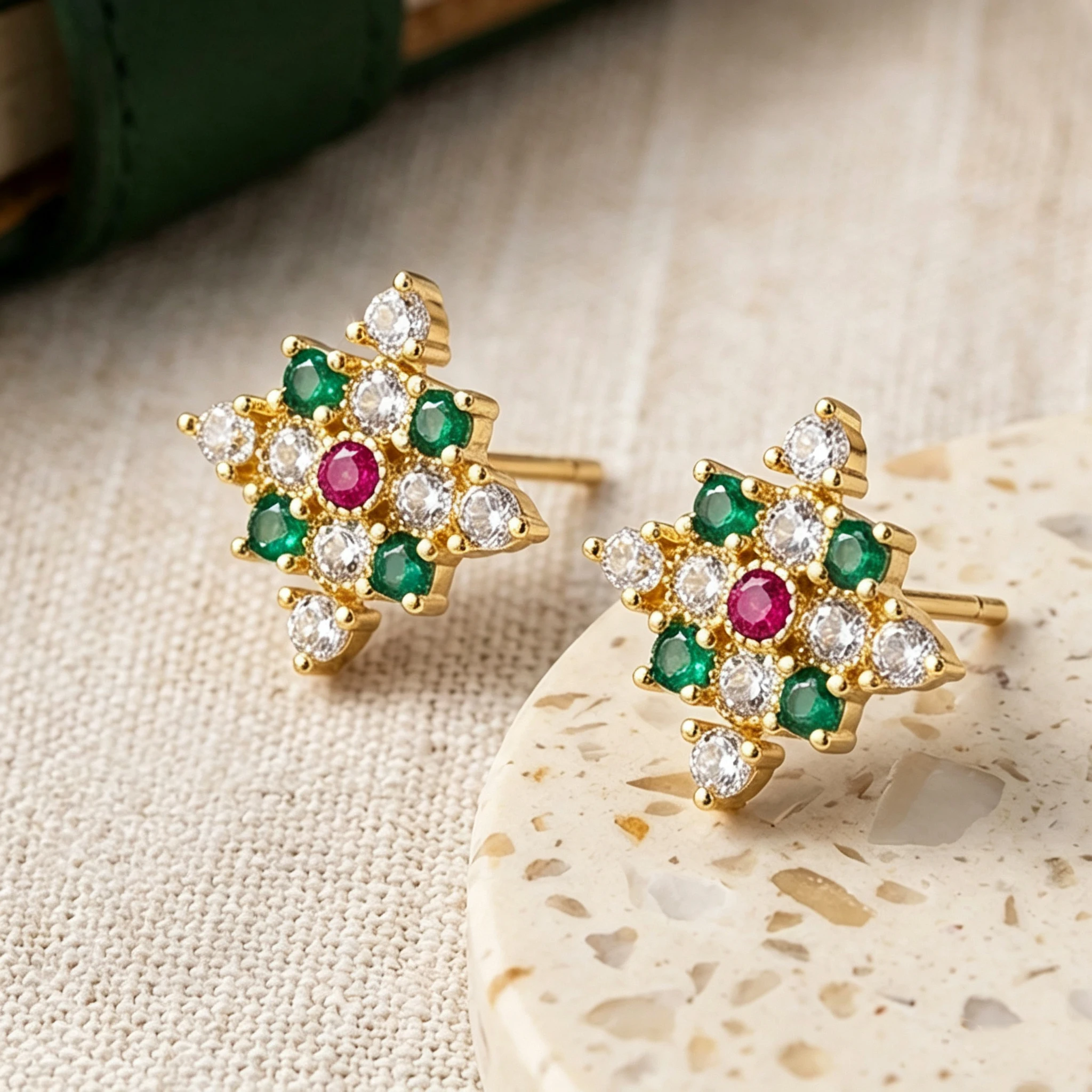 Fashion Gold Color CZ Flower Stud Earrings for Women, Jewelry for Christmas Party Daily Commute Dinner Date Holiday Gift