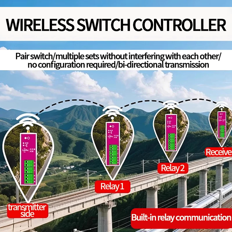 

Wireless transmission module for switch quantity, water level controller, remote relay transmission and reception, switch remote