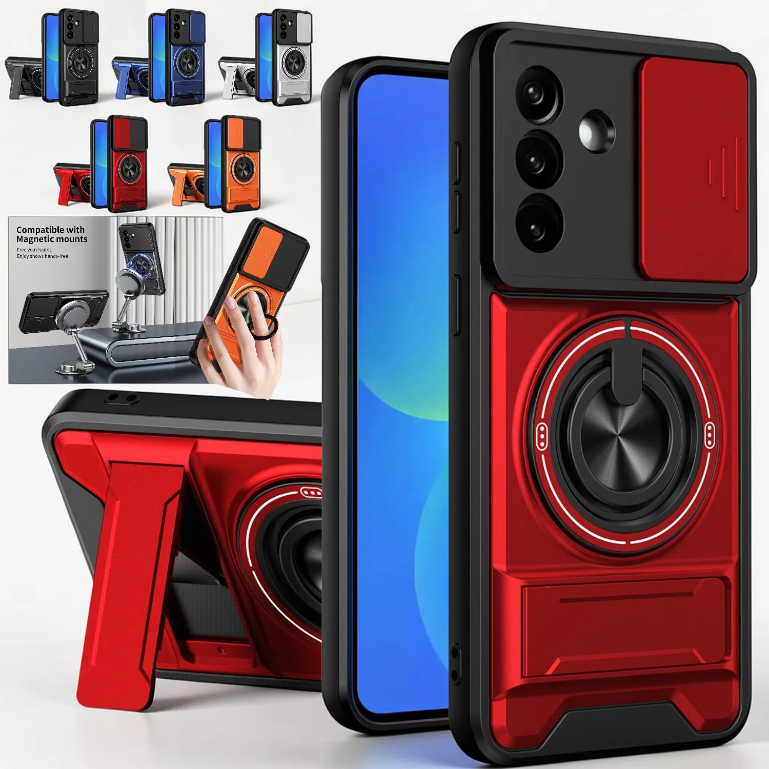 Magnetic Back Phone Case For Samsung Galaxy A57 5G A37 A17 A56 A36 A16 A55 A35 A15 Camera Protection Kickstand Shockproof Cover