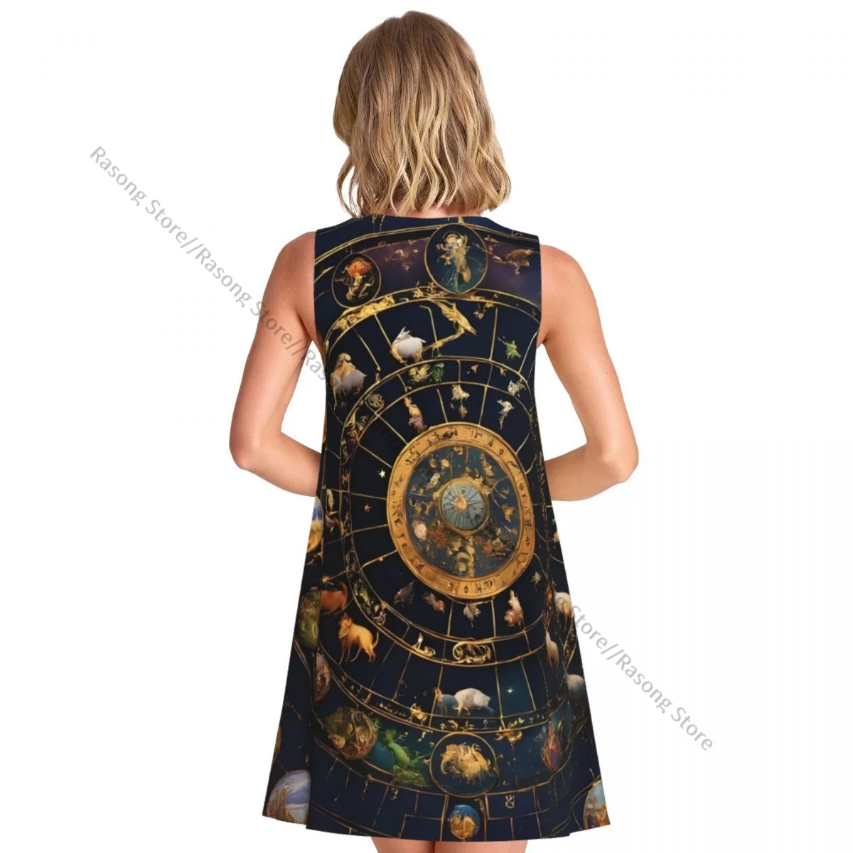 ชุดสตรีฤดูร้อนชุดลําลองเสื้อยืดชายหาดปกคลุมกลุ่มดาวและ Starry Sky Tank Dress