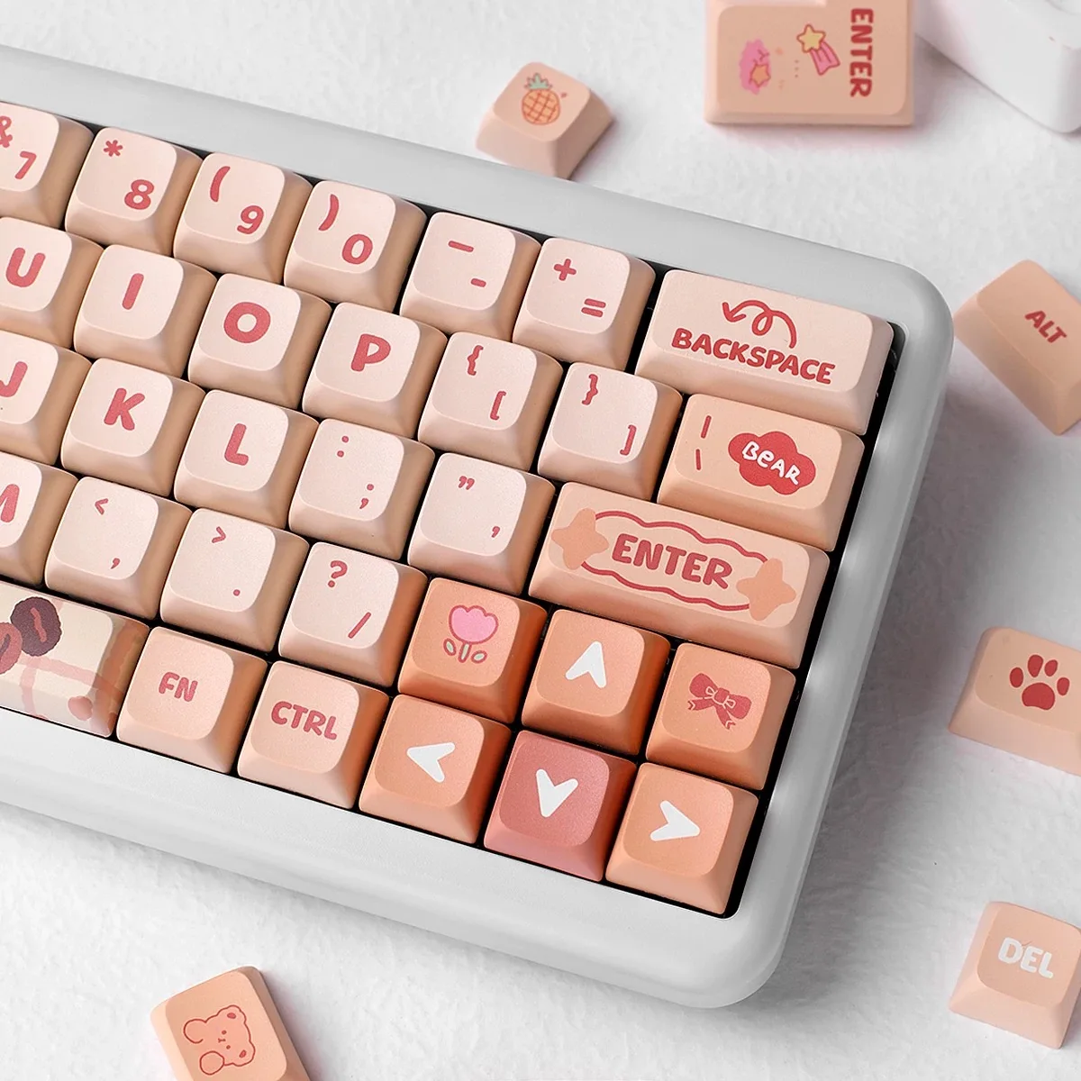 Imagem -03 - Urso de Caramelo Bonito dos Desenhos Animados Urso Keycap 133 Teclas Xda Altura Pbt Cinco Lados Sublimação Keycap Teclado Mecânico Keycap