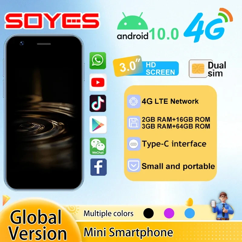 SOYES XS16 3-inch Pocket Android Phone | 4G Dual SIM | 3+64G Storage | Google Play Certification | Backup Mini Smartphone