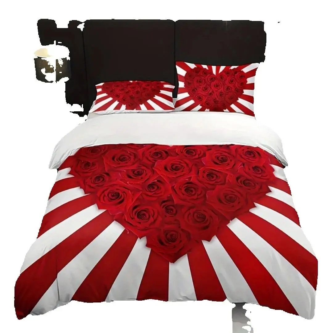 

Романтический красный романтический комплект постельного белья с 3D принтом в форме сердца, уютный пододеяльник King Queen Twin, один размер, подарок на день рождения, декор для спальни