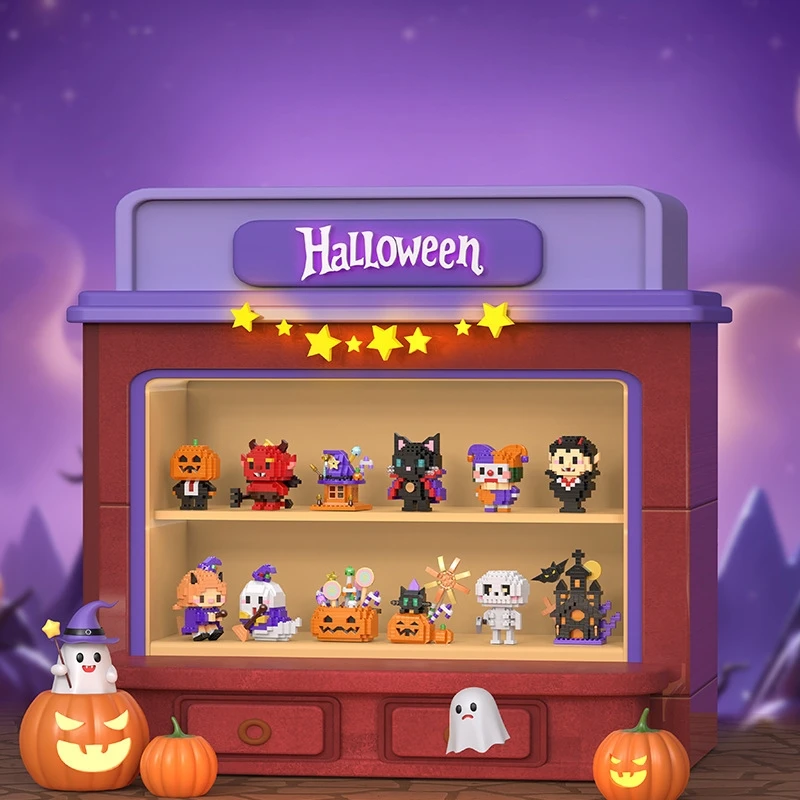Halloween Series Pumpkin Skeleton Clown Black Cat Witch Micro Particle Building Block Decoration Gift