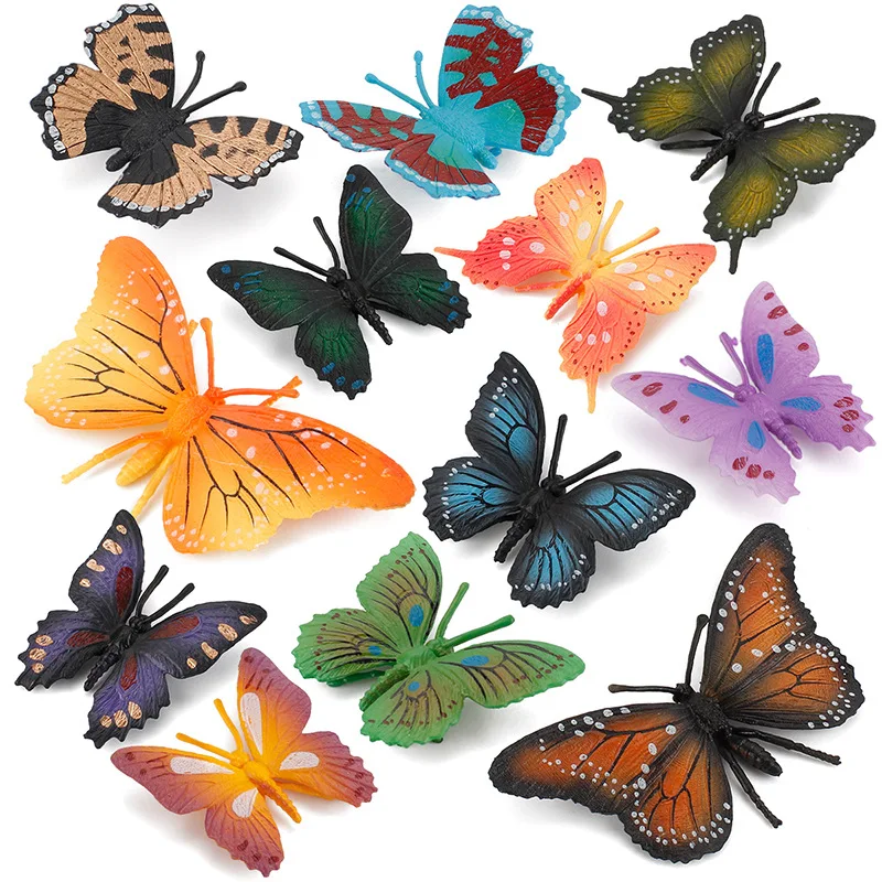 6pcs Simulation Miniature Insect Butterfly Action Figures Set Model Children Puzzle Cognitive Education Early Teaching Aids Toy