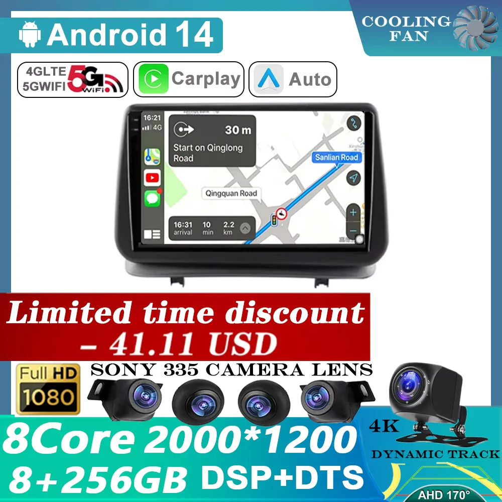 

9" Android 14 Carplay Auto For Renault Clio 3 Clio3 2005 - 2014 GPS DSP RDS CAR Radio Multimedia Video Player Stereo WIFI 4G BT