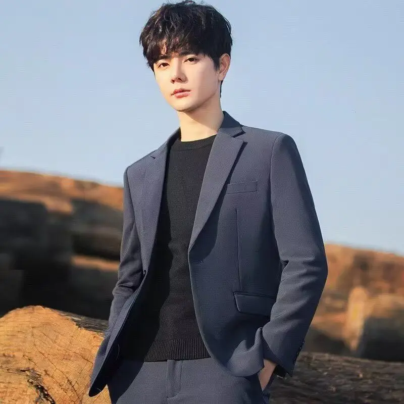 

Мужской приталенный пиджак с подплечниками, деловой повседневный, формальный, из полиэстера, с длинным рукавом, на молнии, с карманом, производство Китай