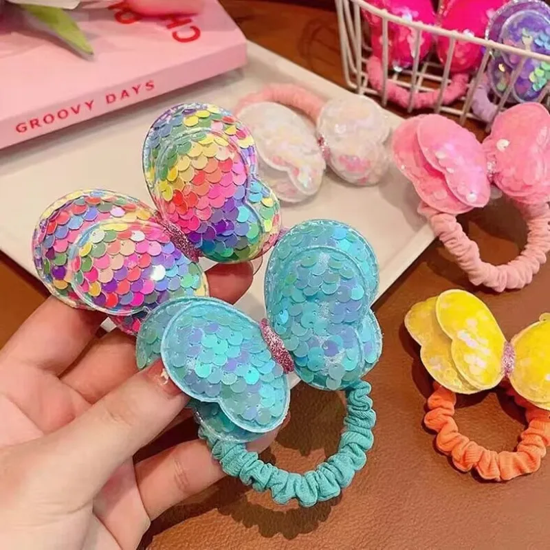 Laser Sequins Bow Hairbands Hair Ropes Children Girl Sweet Cute Rubber Bands Princess Headdress Hair Style Accessories Hairbands