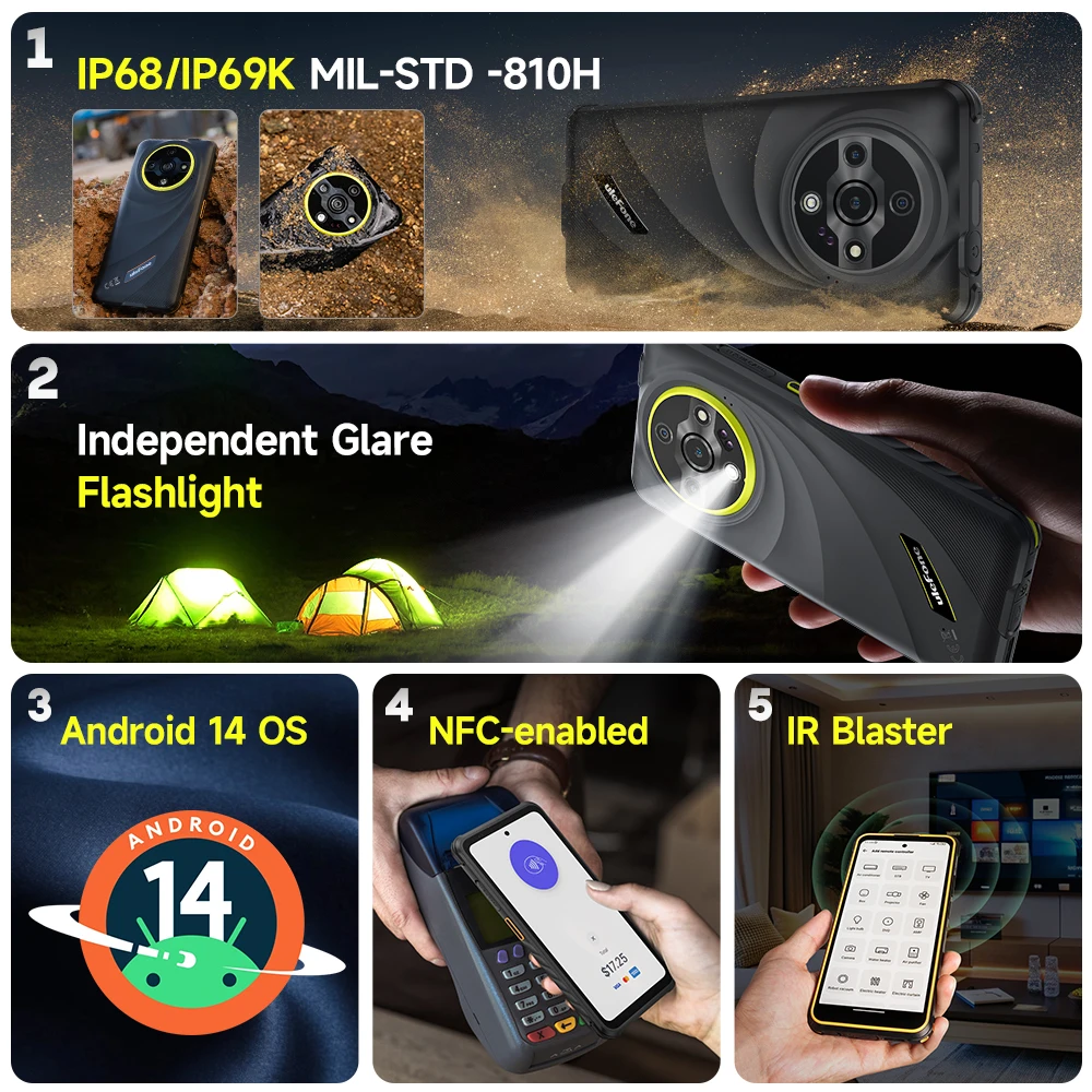 Ulefone Armor X31 Pro 5G هاتف متين 6.56 "16GB RAM 256GB ROM كاميرا ليلية 64MP 6050mAh NFC أندرويد 14 الهاتف الذكي #5