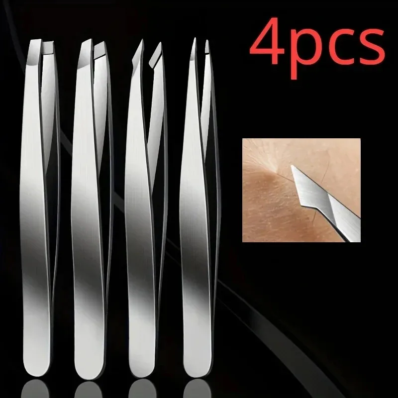 2/4pcs Professional Stainless Steel Tweezers Set Perfect For Eyebrow Hair Removal Splinter Very Effortless and Relaxed to Remove