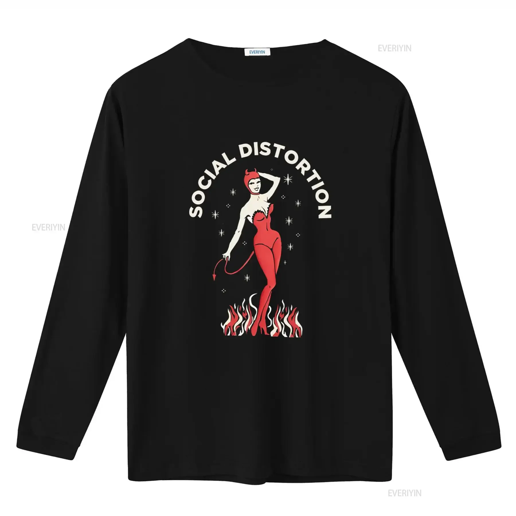 Social Distortion Devil Pinup Rock Band T Shirt Retro Style with Flames and Stars Design vintage Washed Unisex Stretched