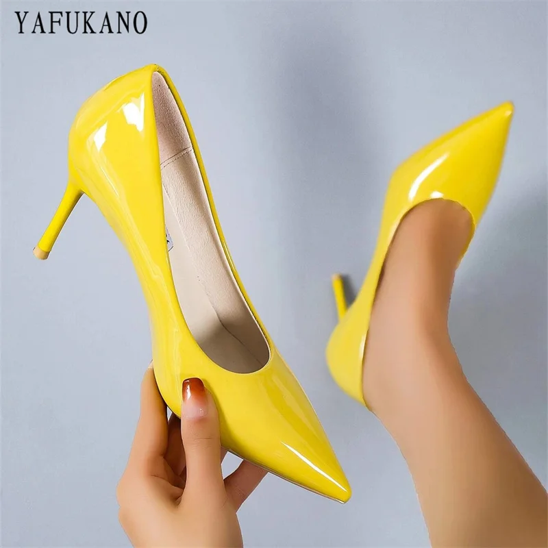 Plus Size Women Pumps Fashion High Heels Patent Leather Yellow Black White Shoes Women Wedding Shoes Lady Stiletto Pumps 2024