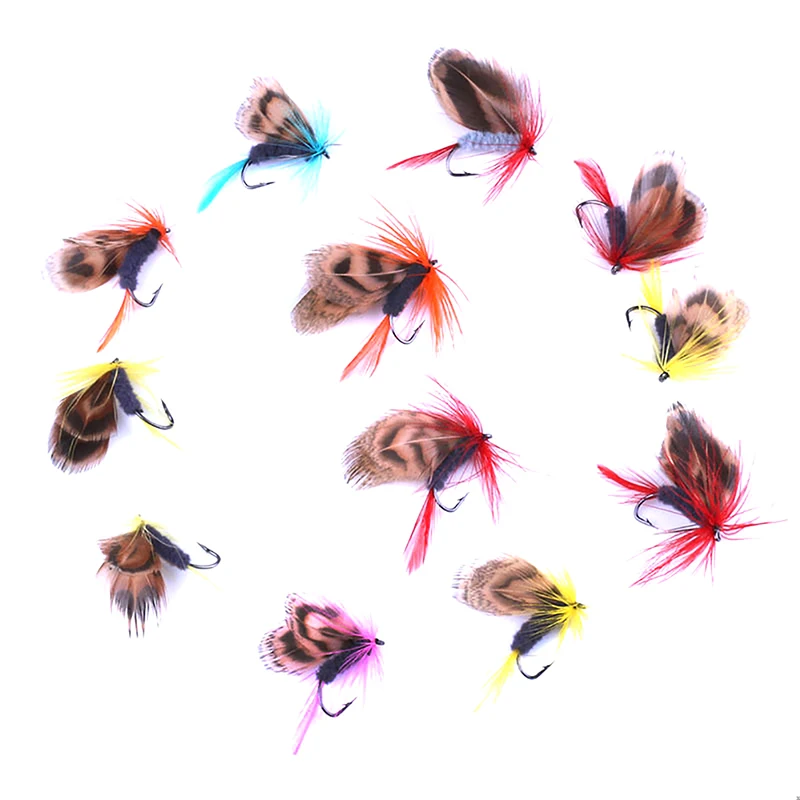 12pcs Natural Insects Flies Fishing Lures Set With Dry Fly Tying Sharpened Hook Fake Artificial Bait For Carp Trout Topwater