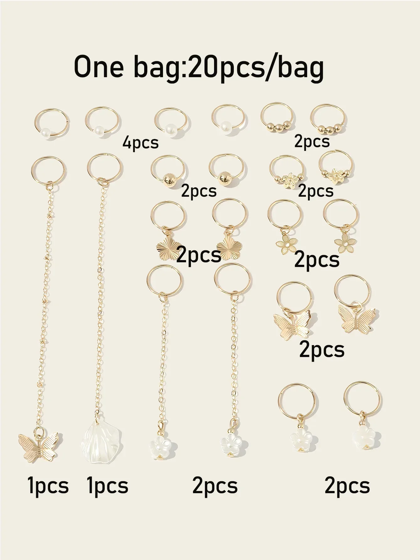 20 ชิ้น Golden ผีเสื้อเครื่องประดับผมสําหรับ Braids ปาล์ม Braids คลิปดอกไม้ Loc Charms & ไข่มุกผม Cuffs/แหวนอุปกรณ์เสริม