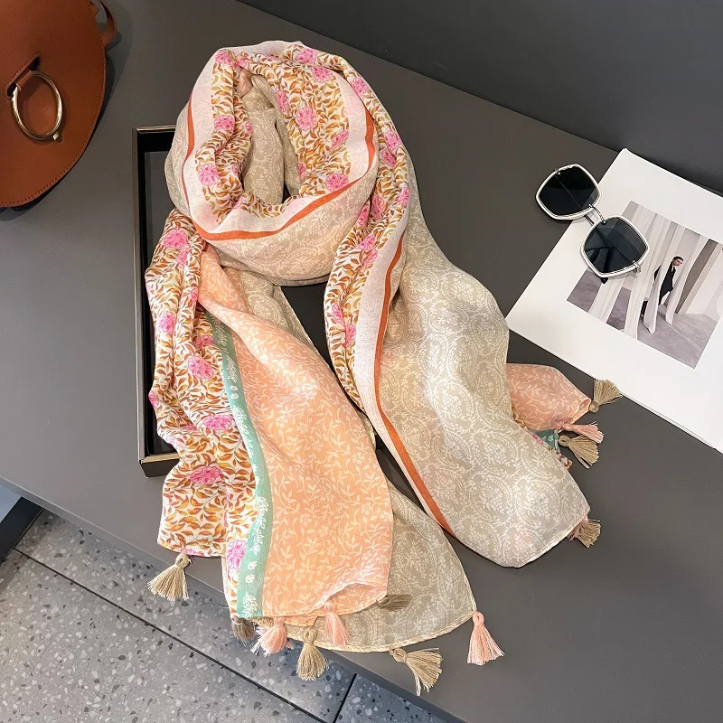 Fashion Bohemina Polka Floral Patchwork Viscose Shawl Scarf Lady High Quality Wrap Pashmina Stole Bufandas Muslim Hijab 180*90Cm