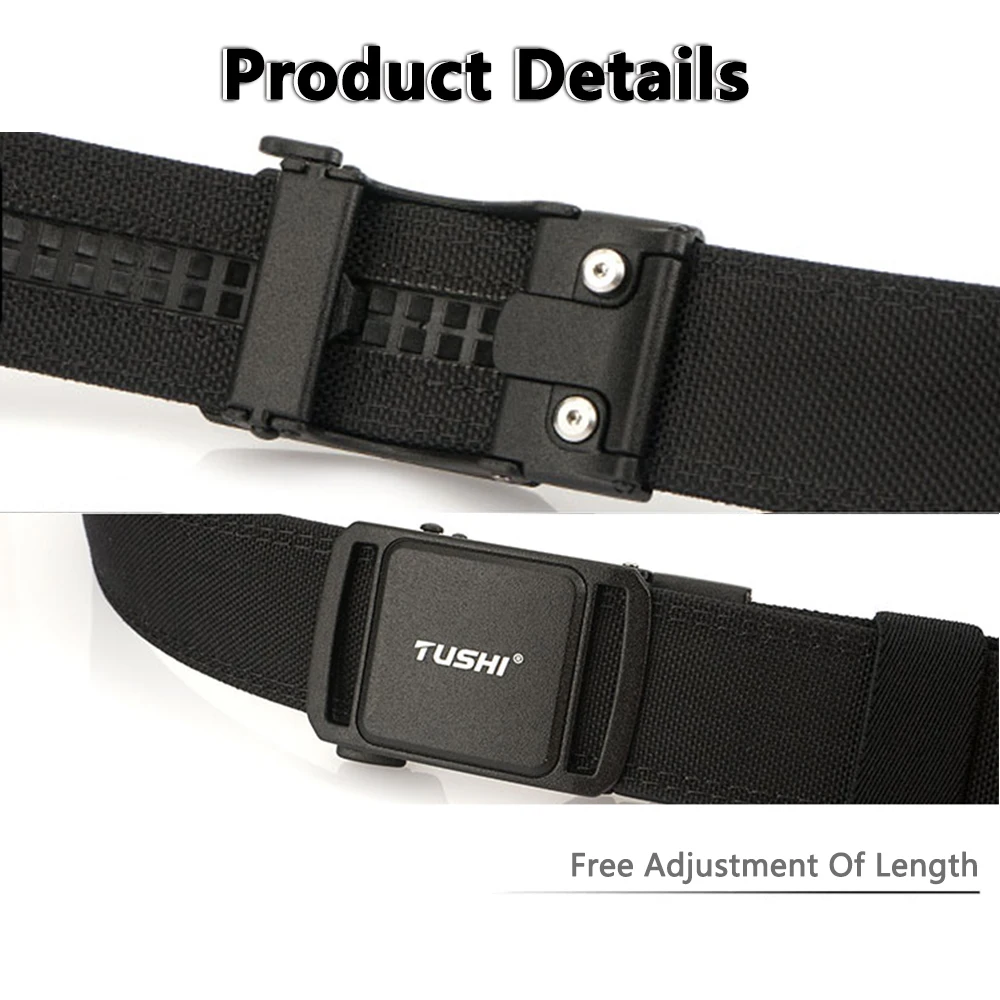 TUSHI 新マルチサイズ硬質カジュアルガンベルト男性用金属自動バックル戦術ガードル男性厚いナイロン IPSC ミリタリーベルト