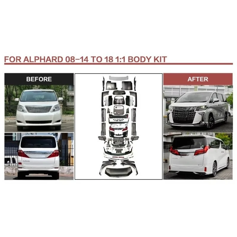 Car Accessories Alphard 2008-2014 Car Body Kits 2018 Upgrade 1:1 Front Rear Lip Tail Lights New Bumper For Series 35 Alphard 20