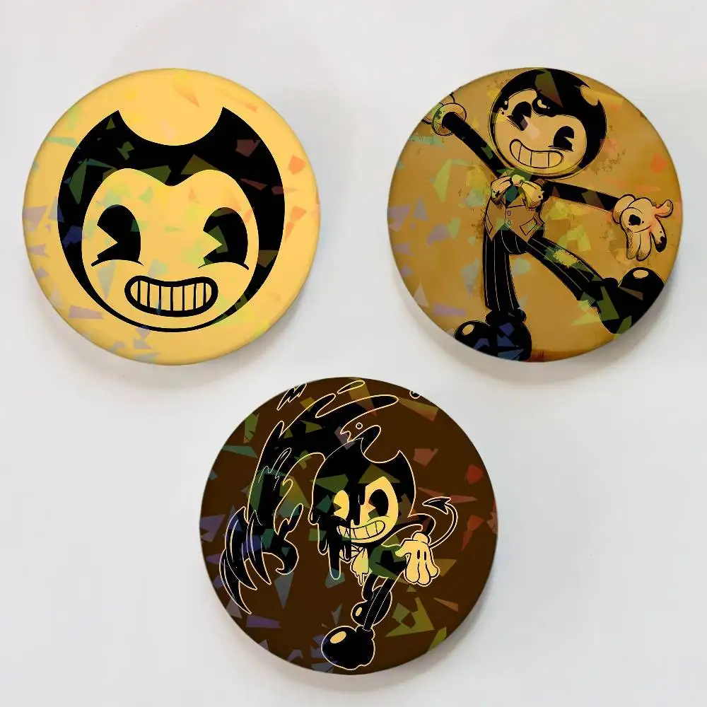 Game B-Bendy and the Ink Machine Round Laser Badge Brooch Clothes Backpack Accessories Lapel Decoration Gift
