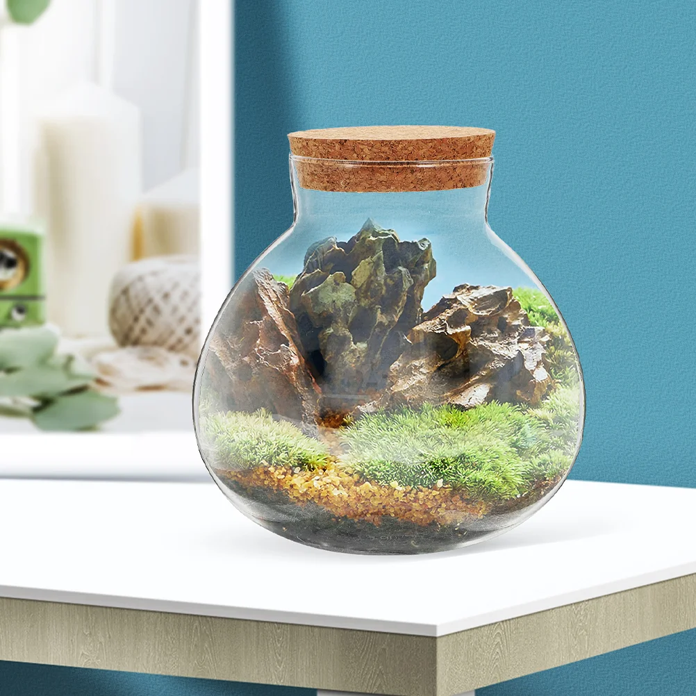 2 Pcs Eco Bottle Terrarium Fish Bowl Jar Cork Round Plant Decorative Micro Landscaping Container Moss