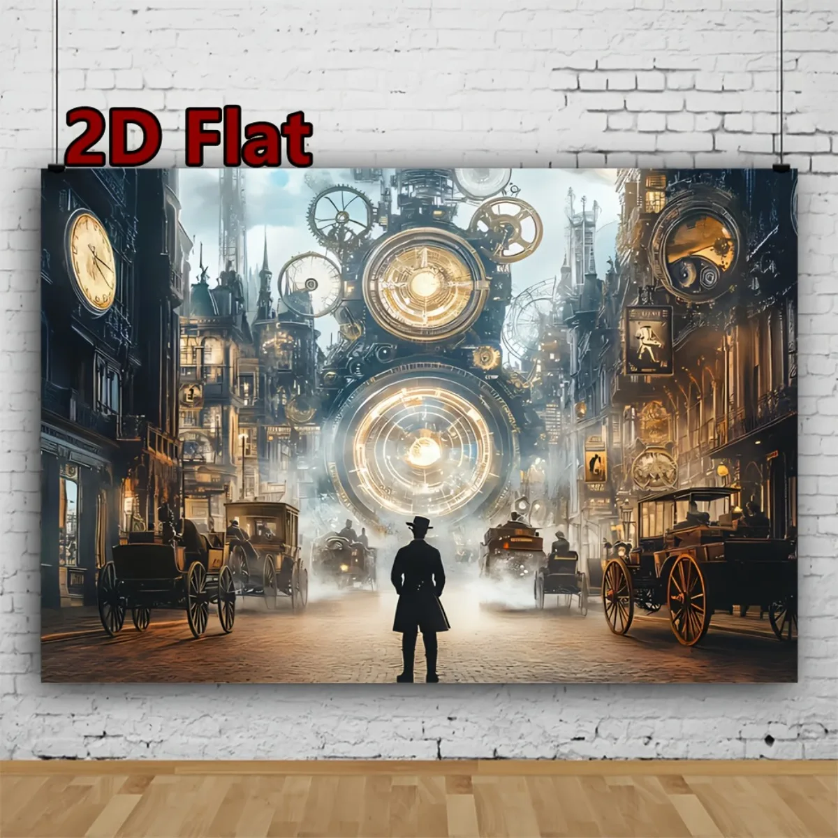 2D plane, 1 2D plane background banner - Steam Punk design, featuring gears, clocks and industrial cityscapeDJH