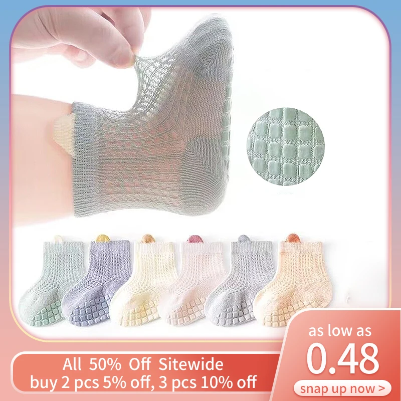 Summer Baby Floor Socks Silicone Bottom Anti Slip Infant Short Sock Solid Cotton Newborn Footwear 0-2 Years Toddler Mesh Socks 양