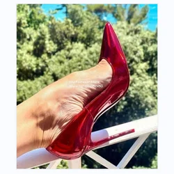 Women Pointed Toe Stiletto Shalliow Pumps Slip on Patent Leather Red Dress Shoes High Heels Party Shoes Plus Size Sale 47% 0ff