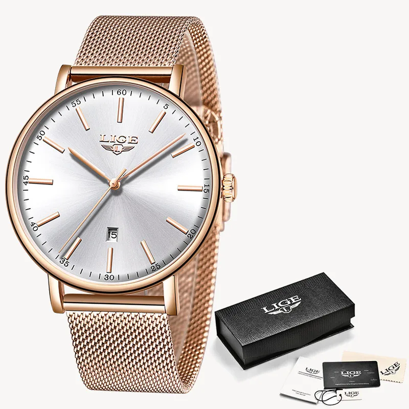 LIGE Fashion Women Watches Top Brand Luxury Stainless Steel Strap Wristwatch for Women Rose Clock Stylish Quartz Ladies Watch
